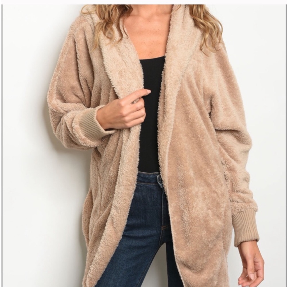 JUST IN‼️BEIGE TEDDY SHERPA FLEECE JACKET- Hoodie - Picture 3 of 5